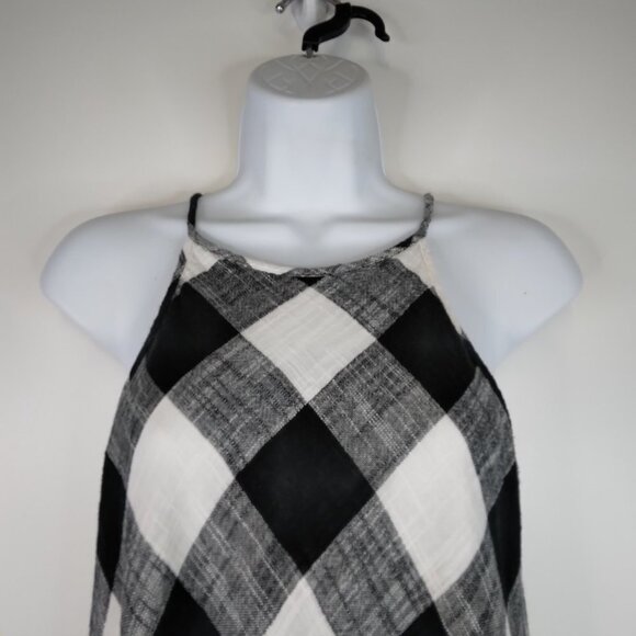 Cloth & Stone White Black Checker Gingham Mini Frayed Hem Halter Dress XS - Picture 4 of 13